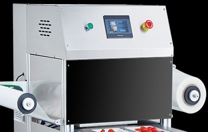 Automatic Vertical Tray Sealer with Food Grade Stainless Steel and 6061 Anodized Aluminum Mold for Modified Atmosphere Packaging