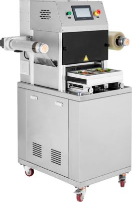 食品グレード304ステンレス鋼と6061陽極酸化アルミニウム金型を使用した、ガス置換包装用業務用自動トレイシーラー